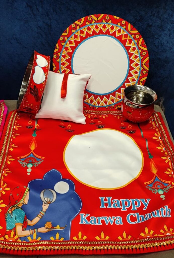 Personalized Karwa Chauth Thali Set Cloth Printed Red From Graphixking