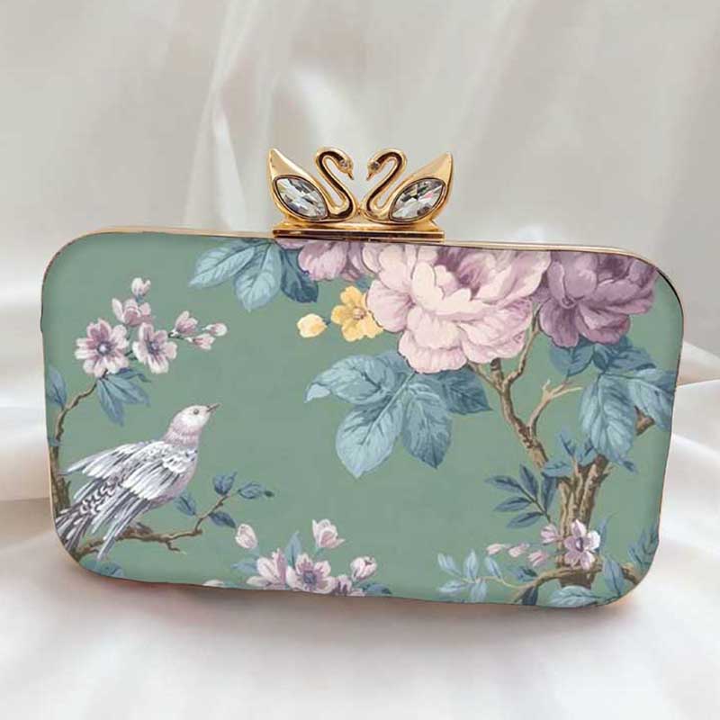 Gray Color Printed Clutch Bag