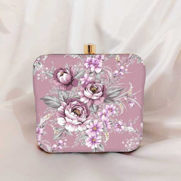 Round-Button-Voilet-Rose-Printed-Clutch-Bag