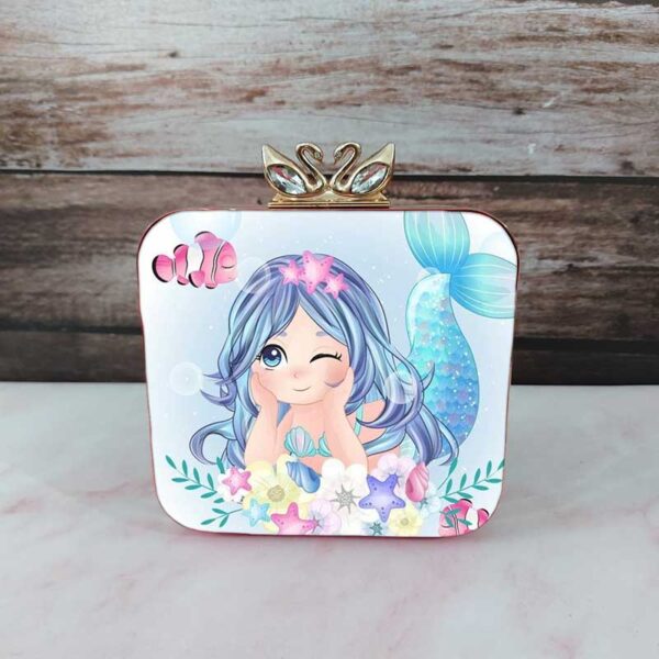 Swan-Button-Mermaid-Printed-Clutch-Bag