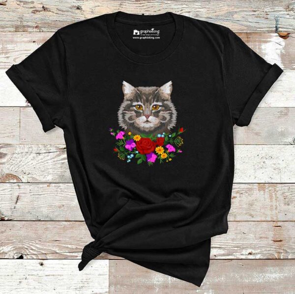 Cute-Cat-with-Rose-Flower-Cotton-Tshirt