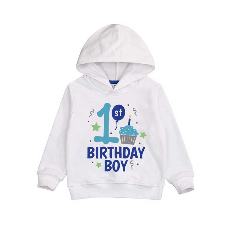 First Birthday Baby Boy White Hoodie Graphixking